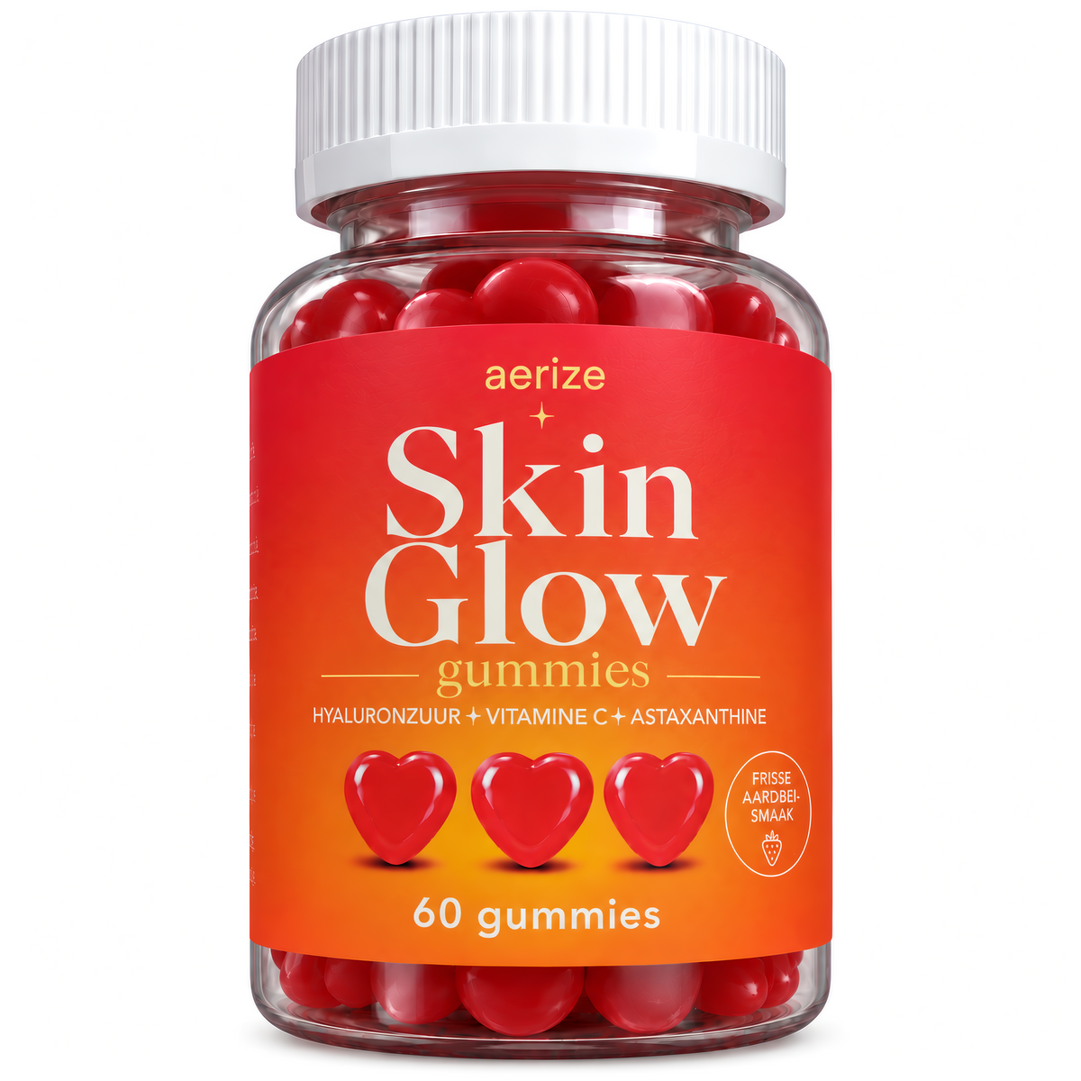 Pot Aerize Skin Glow Gummies met 60 hartvormige vegan gummies met aardbeiensmaak
